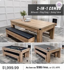 3-in-1 Billiards Ping Pong Dining Table Combo