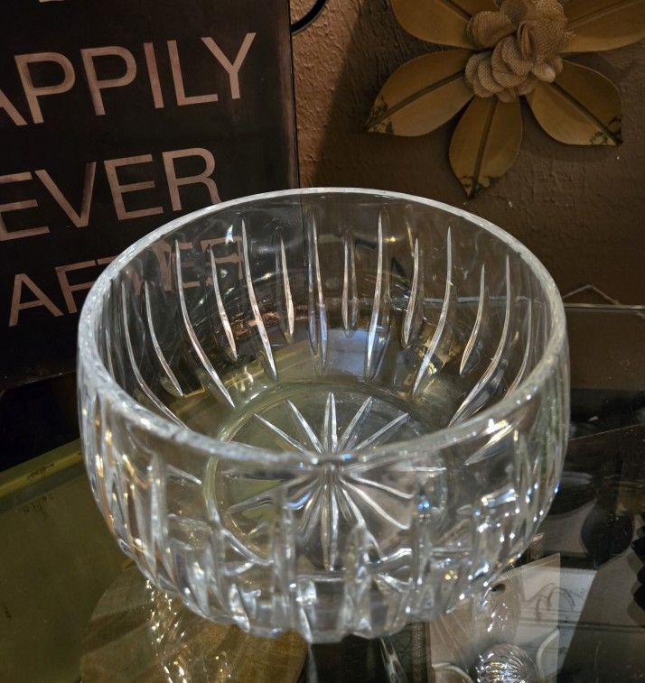 Beautiful Heavy Etched Crystal Bowl