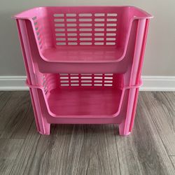 2 Pink Stacking Bins