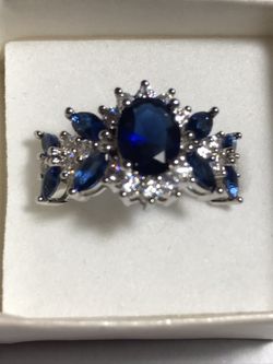 Size 9 Sapphire Silver Ring