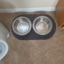 Two Dog Bowls & Mat
