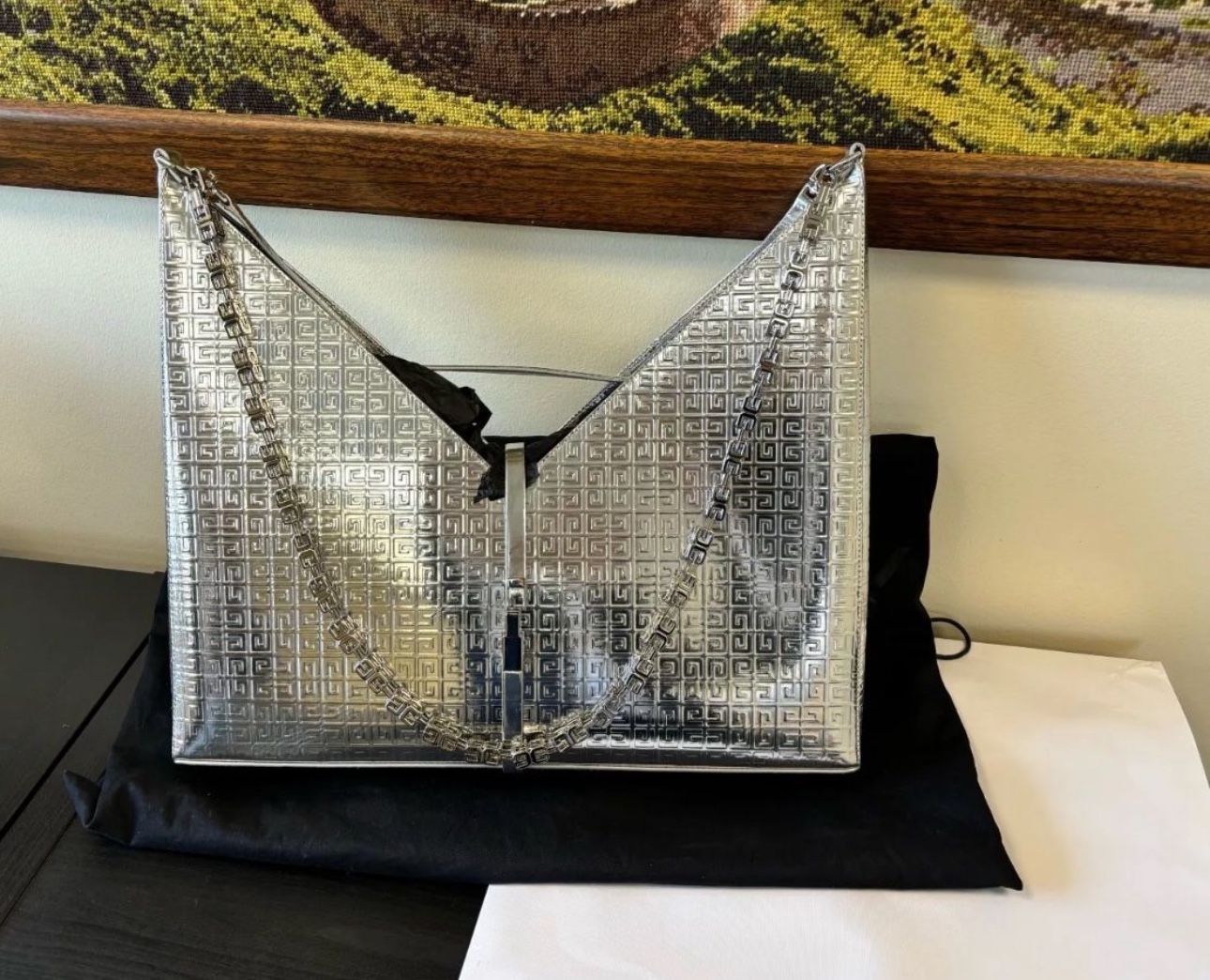 Givenchy Large Cutout Leather Womens Shoulder Bag Silver