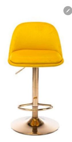 ATHMILE 40.94-Inch Low Back Adjustable Velvet Bar Stool in yellow with a gold pedestal base.
