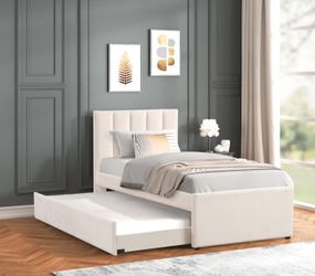 Beige Twin Platform Bed w/ Trundle