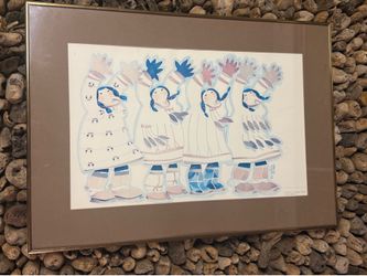 Vintage 1984 Rie Munoz  framed art print dancers in seal gut parkas
