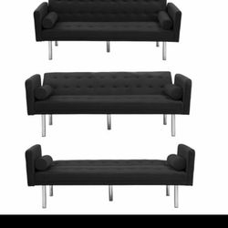 New In Box Sofa, coach, futon bedin black. Great for Guest room or office. NEW SEALED IN BOX. A square arm sleeper sofa can be converted to a fully fu