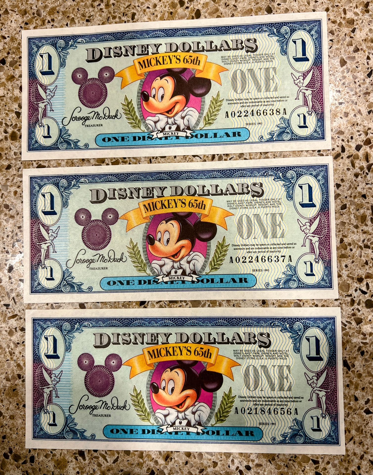 disney dollars mickey's 65th 1993 series