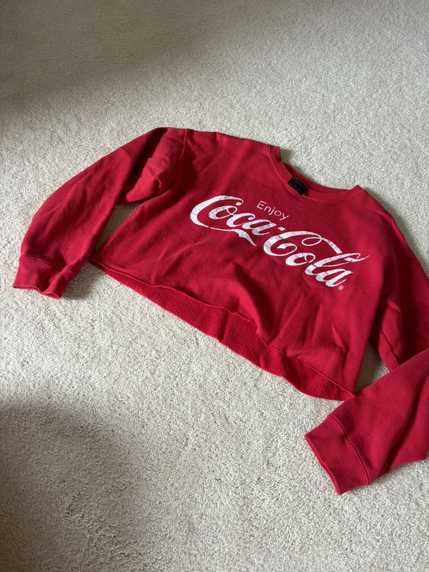 Coca Cola Women's Long Sleeve Sweatshirt Red Logo Cropped Size M