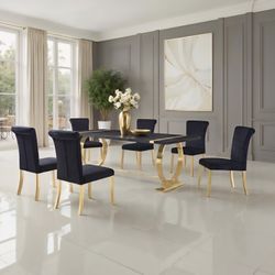Dining Set 7 Pc Gold And Black Finish, New Especial Price 