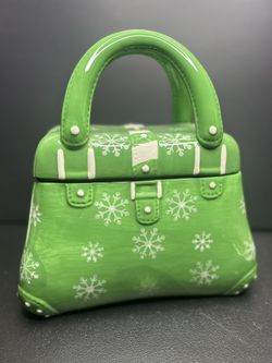 TEMP-TATIONS Christmas Green snowflake Purse Handbag COOKIE JAR Ceramic 11"x10"
