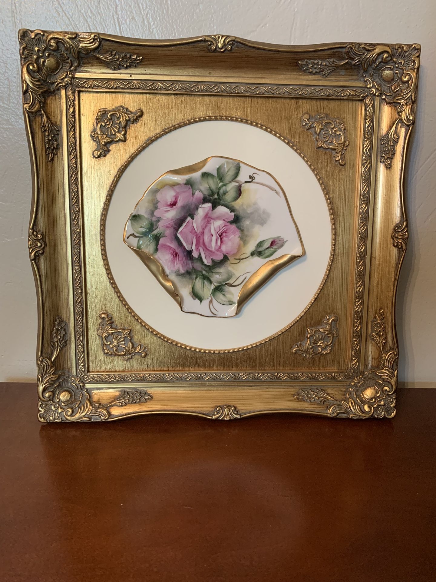 Vintage Hand Painted Porcelain Framed Art
