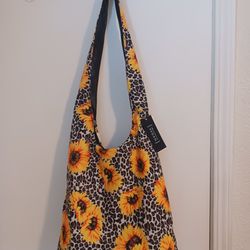 Le Miel Sunflower Detail Black Vegan Leather Hobo Handbag - Large