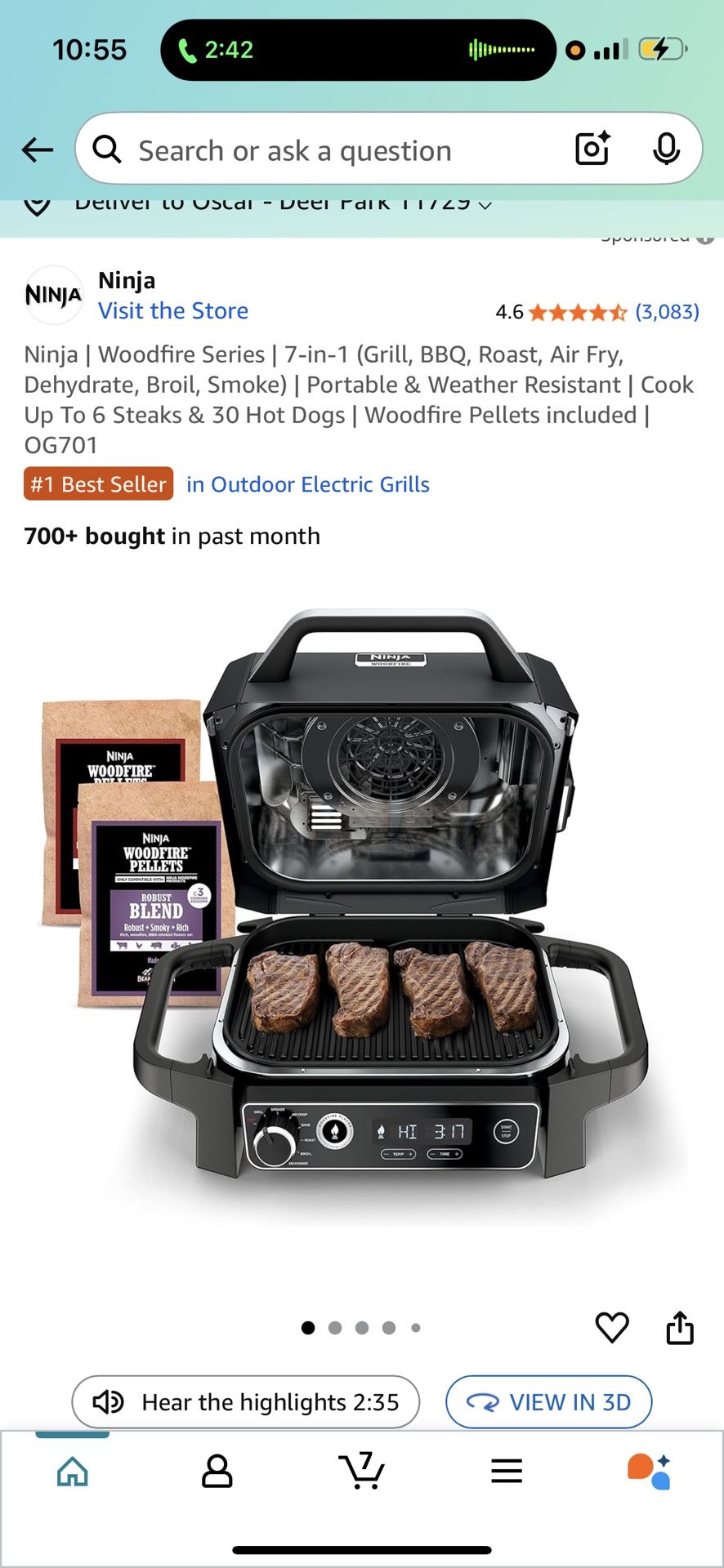 Ninja | Woodfire Series | 7-in-1 (Grill, BBQ, Roast, Air Fry, Dehydrate, Broil, Smoke) | Portable & Weather Resistant | Cook Up To 6 Steaks & 30 Hot D