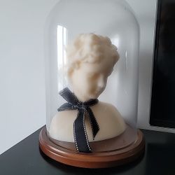 Candle Figurine In Glass Display Cae With Wood Base