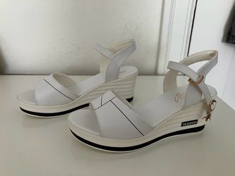 White Wedge Sandals, Size 245cm