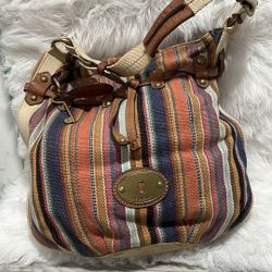 Fossil Sack Shoulder Bag Large Multicolor Woven Gold Key & Lock 