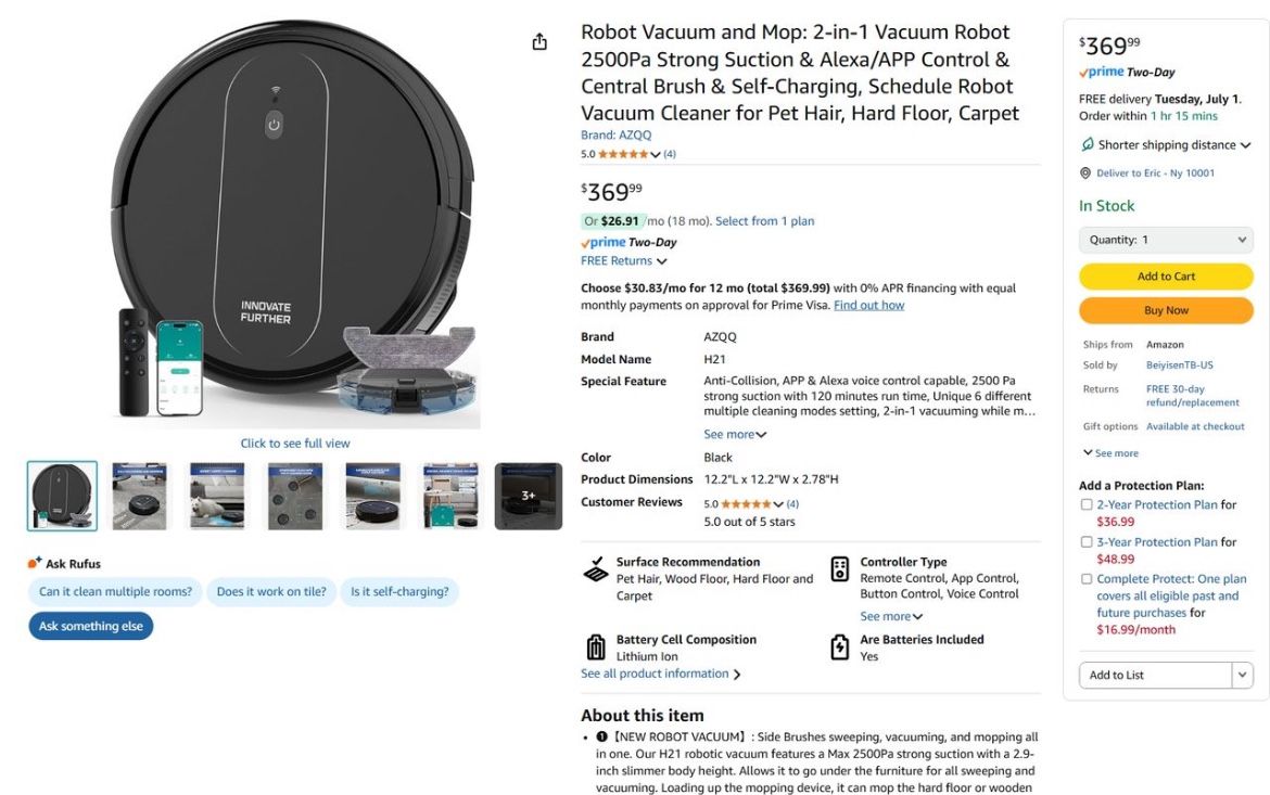 Brand AZQQ New Vacum And Mop Robot Worth $370