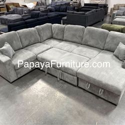 New! Large Sectional Sofa Bed, Plush Sectional Sofa Bed, Sleeper Sofa, Couch, Sectional, Grey Sectional Couch, Gray Sofa Bed,Corduroy Sleeper Sofa Bed