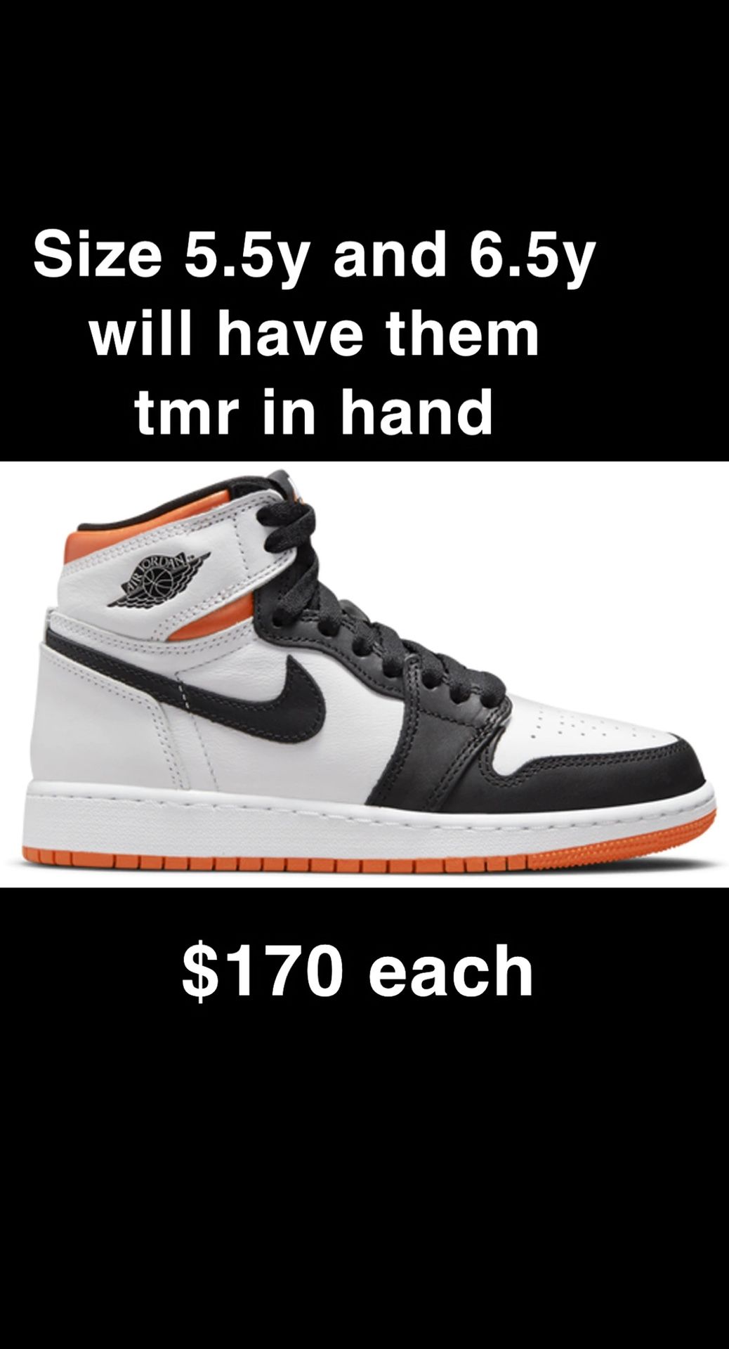 Jordan 1 Electro Orange Gs 5.5y And 6.5y