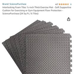 Interlocking Foam Tiles ½-inch Thick Exercise Mat - Soft Supportive Cushion for Exercising or Gym Equipment Floor Protection - SciencePurchase (24 Sq 