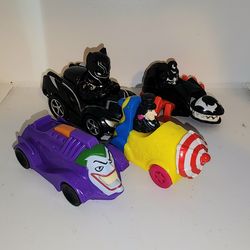 lot of Marvel and DC Comics themed toy cars