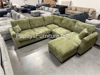New Green Sectional Sofa And Ottoman, Sage Sectional, Sectionals, Sofa, Couch, Living Room Sofa, Corduroy Sectional, Plush Sectional,Soft Plush Couch