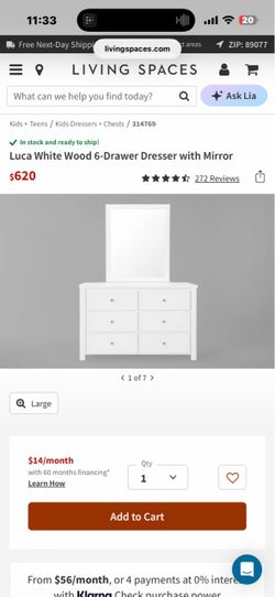 White Wood 6-Drawer Dresser with Mirror