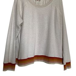 FAHERTY Sweatshirt Crewneck Cream Stripes Red Orange Gold Pink Tan at Hem & Cuff