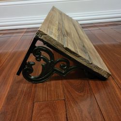Rustic Primitive Wood Shelf With Metal Brackets 