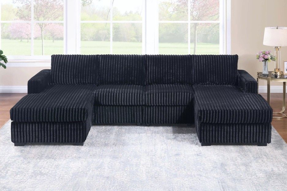 Brand New Black Corduroy Sectional Sofa