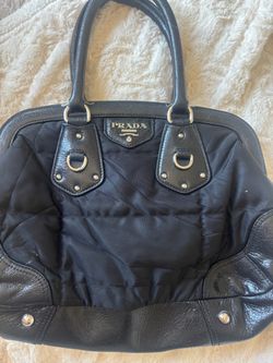 Black Quilted Nylon and Leather Handbag