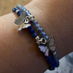 Handmade Beaded Glass Blue Butterfly Bracelets