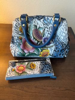 Anuschka Leather Handpainted Purse with Matching Wallet