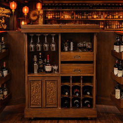 Vintage Asian Carved Folding Dry Bar Cabinet – Wine & Liquor Storage 🍷