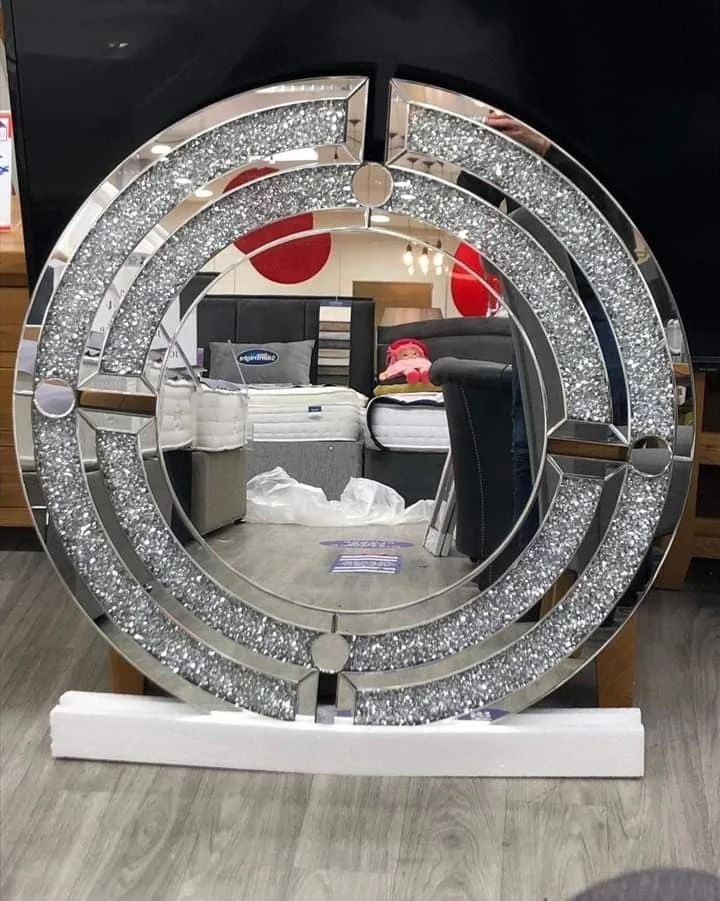 New 36” Round Mirror Encrusted Diamonds