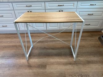 Small Wood Top Desk with White Metal Frame