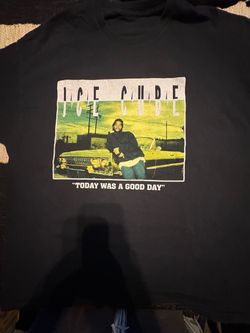 2XL Ice Cube black t-shirt with graphic of a man leaning against a car with the text 'ICE CUBE' and 'TODAY WAS A GOOD DAY' #hiphop #rap