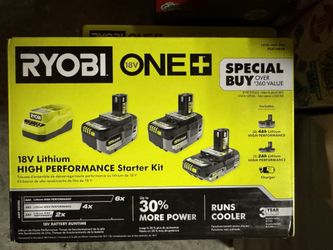 Ryobi ONE + 18V Lithium-lon Starter Kit with 2.0 Ah Battery, 4.0 Ah Battery, and Charger