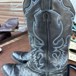 Mens Laramie Black Full Quill Ostrich Handmade Cowboy Boots Good 