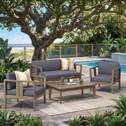 Christopher Knight Home Beatrice Outdoor 4 Seater Acacia Wood Chat Set, Teak and Beige