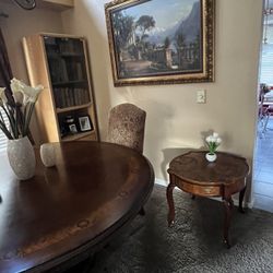 1980 Vintage Hekman Round Table With Drawer French Style Burl Mahogany