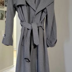 Wool Mix Military Belted Trench Coat For Women 