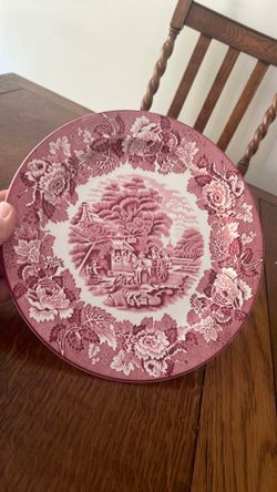 Red Transferware vintage Wood & Sons 10” plate
