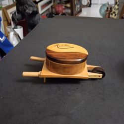 Maxti Cafe Columbian Wooden Trinket Box Shaped Like A Wheelbarrow-2 Toned Wood W/Sliding Top Handmade In Columbia 7.25"L X 2.75"H
