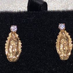 GUADALUPE VIRGIN 14 K GOLD WITH DIAMOND EARRINGS