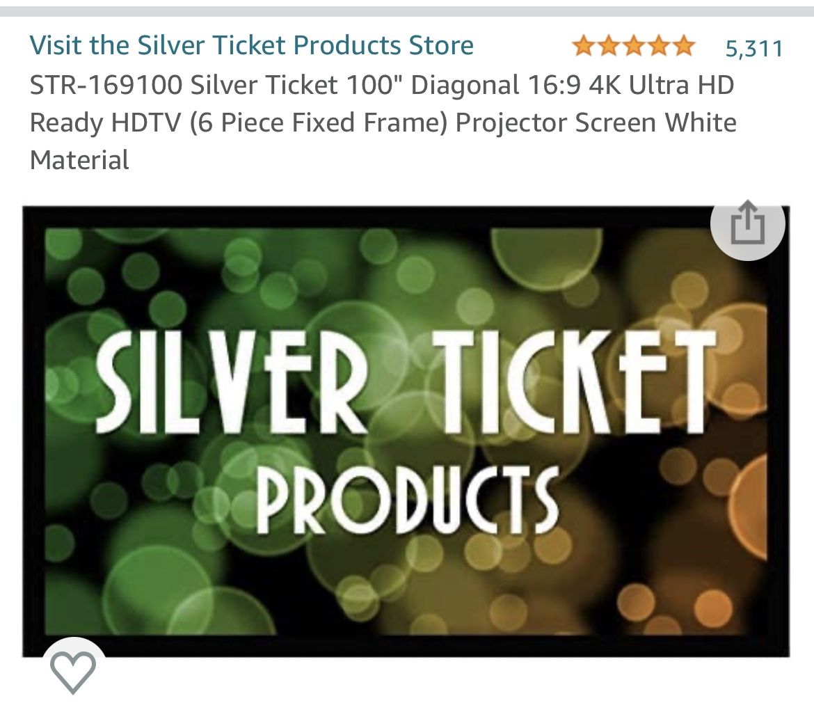 STR-169100 Silver Ticket 100" Diagonal 16:9 4K Ultra HD Ready HDTV (6 Piece Fixed Frame) Projector Screen White Material - Used (Like New)