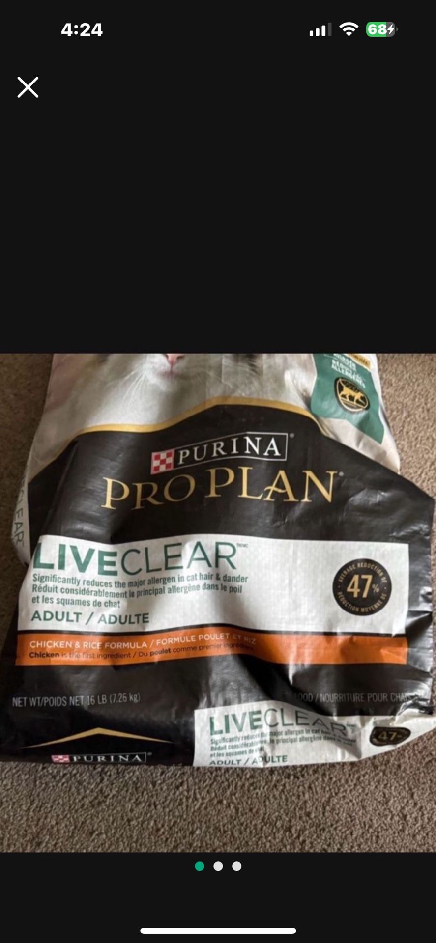 PURINA PROPLAN LIVE CLEAR CAT FOOD. . ADULT. 16 LBS. BB AUG 2025