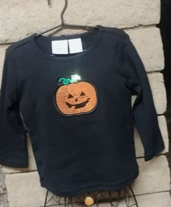 Unisex long sleeve pullover Halloween shirt with sequins jack-o'-lantern size 12 months
