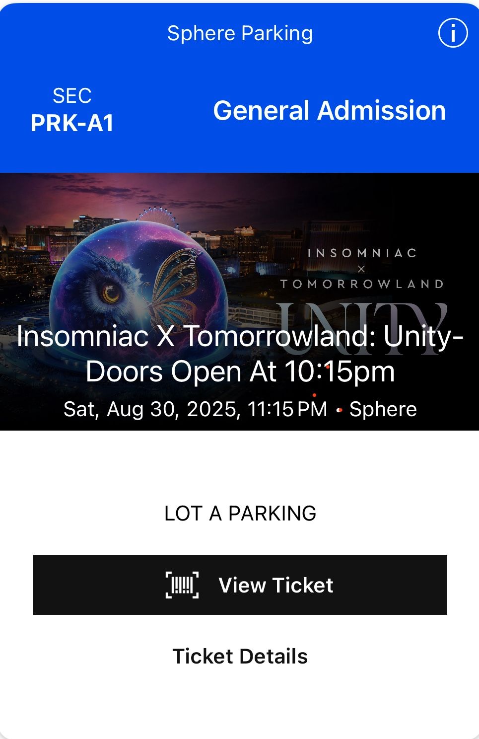 Sphere PARKING $30 8/30