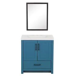 Radien 30.50 in. W x 18.7 in. D x 34.14 in. H Single Sink Bath Vanity in Brown  with White Top and Mirror